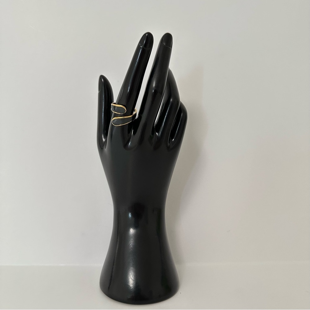18K‎ Gold Plated Black Geometric Open Ring - Picture 2 of 4